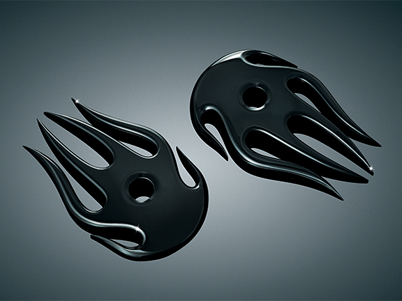 FLAME ACCENTS FOR STOCK H-D MIRRORS, BLK 1754