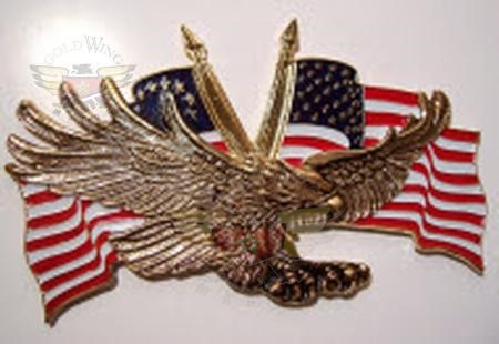 Gold Flying Eagle w/USA Flag 4 1/2"x2 3/4"